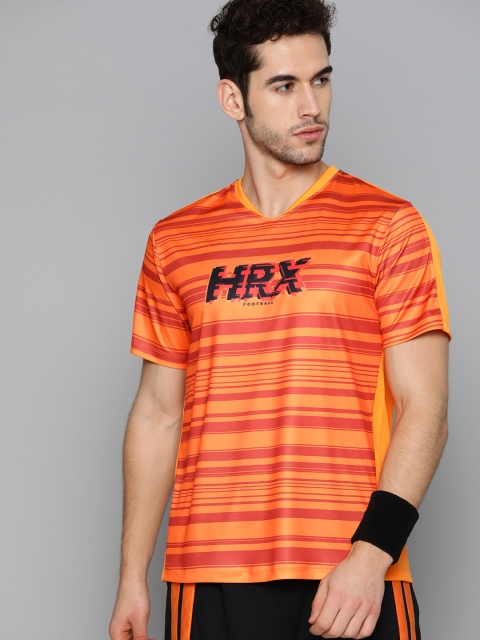 

HRX by Hrithik Roshan Men Oriole Striped Rapid-Dry Football T-shirt, Orange