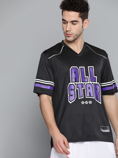 

HRX by Hrithik Roshan Men Jet Black Printed Rapid-Dry Basketball T-shirt