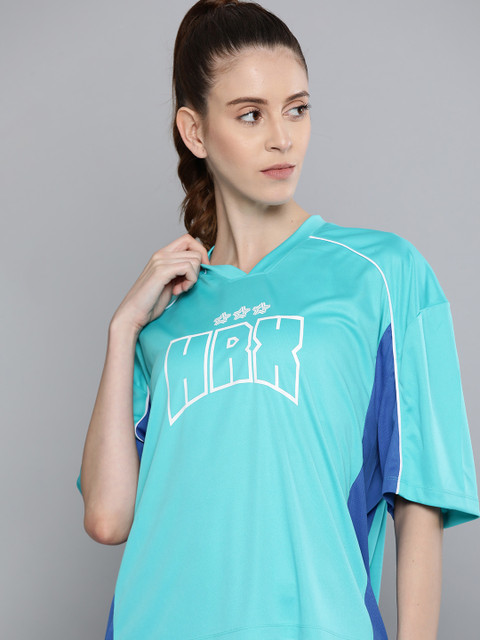 

HRX by Hrithik Roshan Women Blue Printed Rapid-Dry Antimicrobial Basketball T-shirt