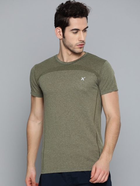

HRX by Hrithik Roshan Men Olive Melange Solid Seamless Rapid-Dry Training T-shirt