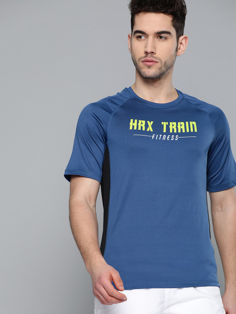 

HRX by Hrithik Roshan Men Jet Black & Mazarine Printed Rapid-Dry Training T-shirt, Blue