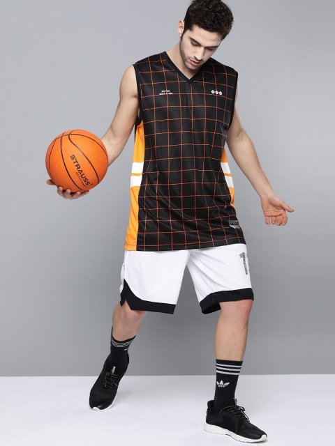 

HRX by Hrithik Roshan Men Oriole Checked Rapid-Dry Basketball T-shirt, Black