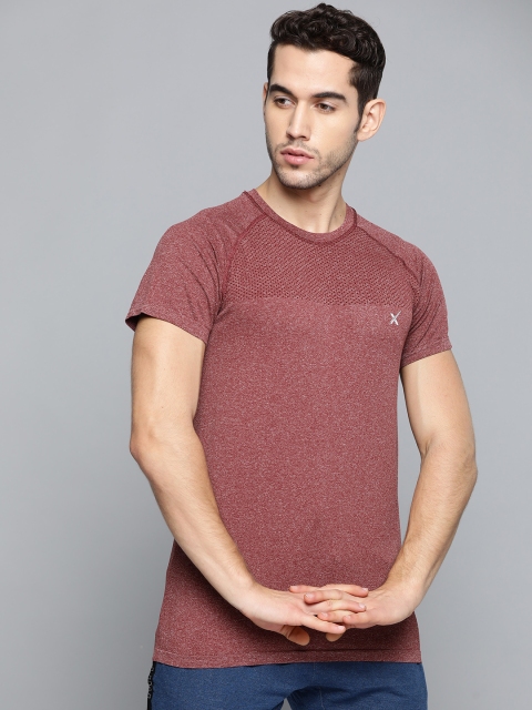 

HRX by Hrithik Roshan Men Burgundy Melange Solid Seamless Rapid-Dry Yoga T-shirt