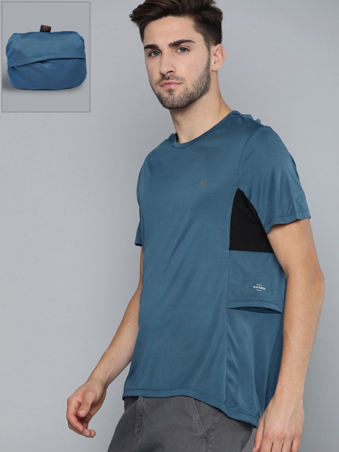 

HRX by Hrithik Roshan Men Real Teal Solid Rapid-Dry Outdoor Packable T-shirt