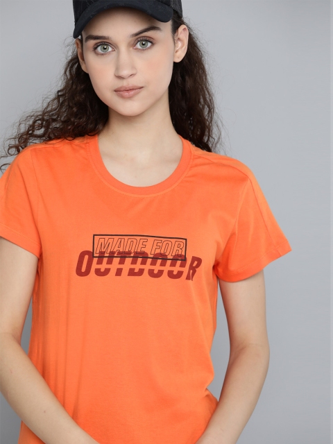 

HRX by Hrithik Roshan Women Jaffa Orange Typographic Bio-Wash Outdoor T-shirt