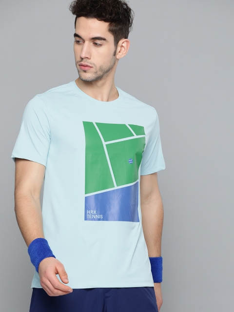 

HRX by Hrithik Roshan Men Blue Solid Rapid-Dry Antimicrobial Racket Sport T-shirt