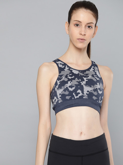 

HRX by Hrithik Roshan Women Navy Melange Solid Seamless Rapid-Dry Yoga T-shirt HRX-AW20-WK, Navy blue