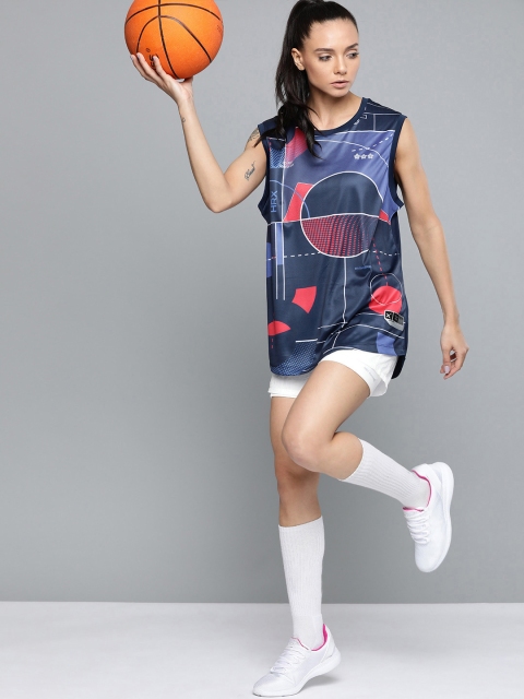 

HRX by Hrithik Roshan Women Medieval Blue Solid Rapid-Dry Antimicrobial Basketball T-shirt