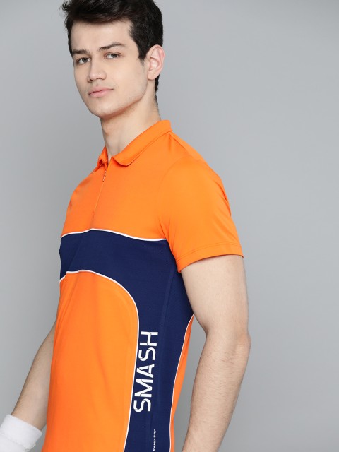 

HRX by Hrithik Roshan Men Orange & Navy Blue Colourblocked Rapid-Dry Polo Collar T-shirt
