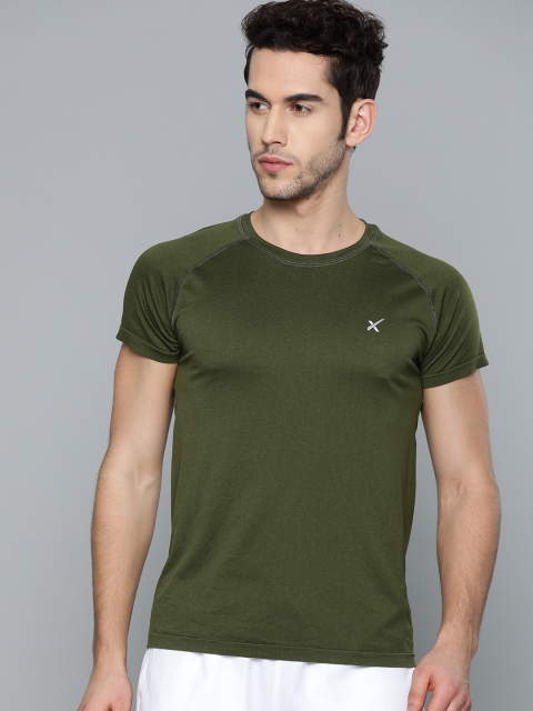

HRX by Hrithik Roshan Men Olive Green Printed Back Seamless Rapid-Dry Yoga T-shirt