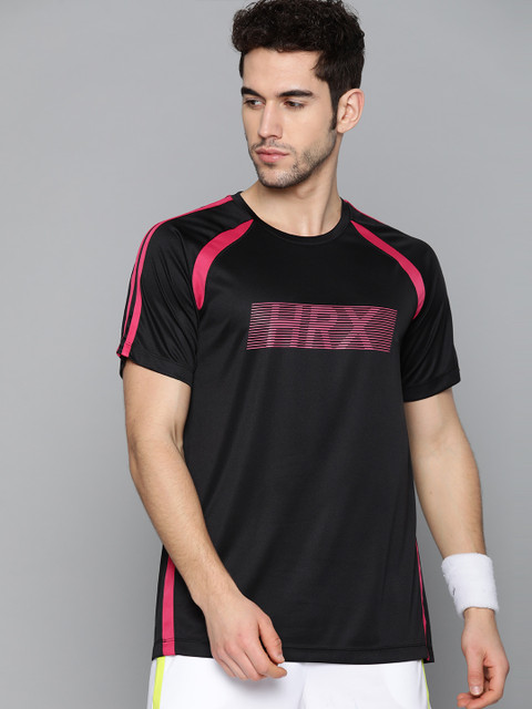 

HRX by Hrithik Roshan Men Jet Black Solid Rapid-Dry Football T-shirt