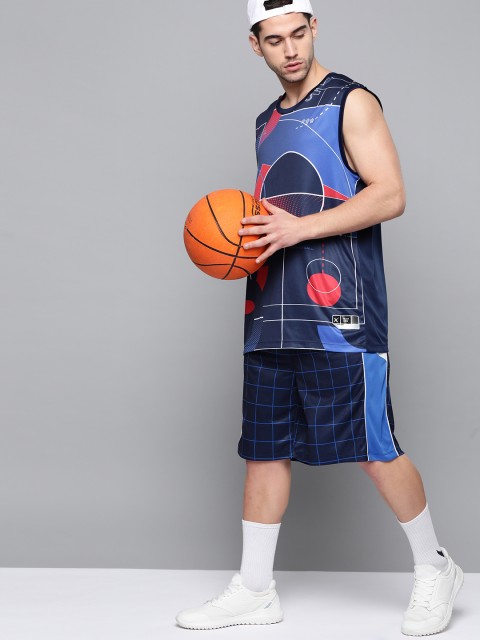 

HRX by Hrithik Roshan Men Medieval Blue Solid Rapid-Dry Basketball T-shirt