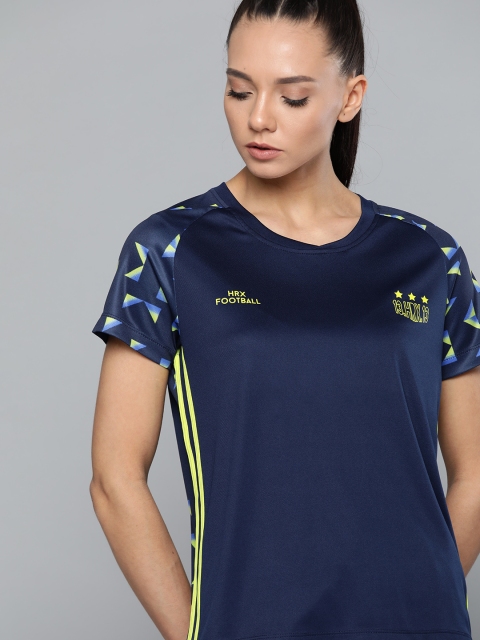 

HRX by Hrithik Roshan Women Medieval Blue Printed Rapid-Dry Football T-shirt, Navy blue