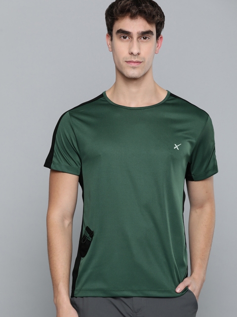 

HRX by Hrithik Roshan Men Jungle Green & Black Solid Rapid-Dry Outdoor T-shirt