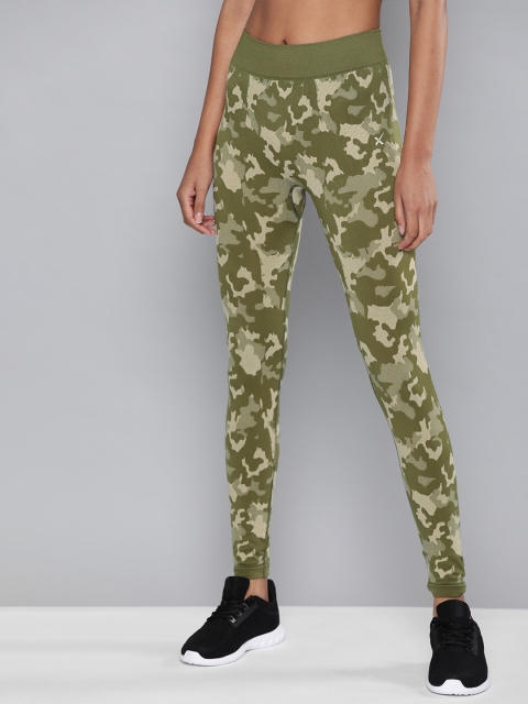 

HRX by Hrithik Roshan Women Olive Green Camo Printed Rapid-Dry Running Tights