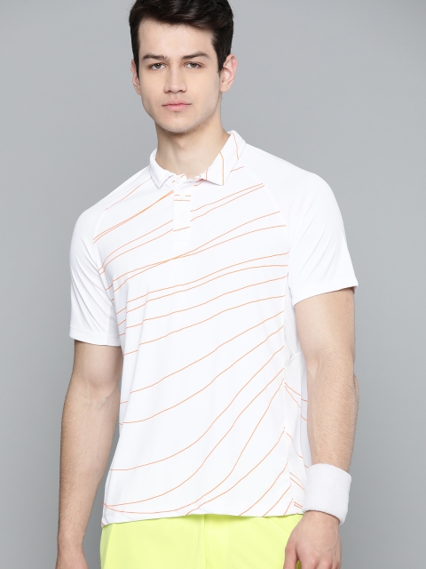 

HRX by Hrithik Roshan Men White & Orange Striped Polo Collar T-shirt