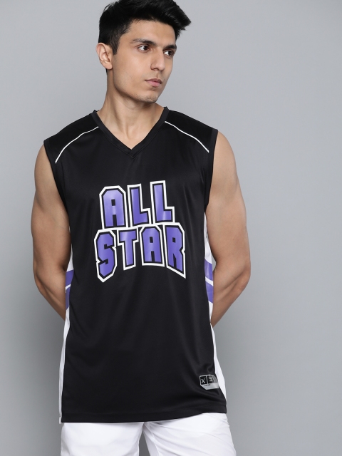 

HRX by Hrithik Roshan Men Jet Black Printed Rapid-Dry Basketball T-shirt