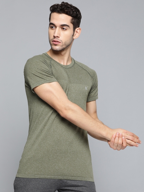 

HRX by Hrithik Roshan Men Olive Melange Solid Seamless Rapid-Dry Yoga T-shirt