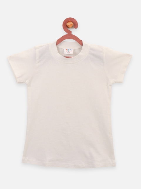 

LilPicks Girls Off-White Solid Round Neck T-shirt