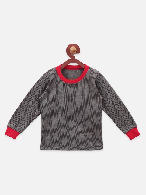 

LilPicks Boys Grey & Black Striped Thermal T-shirt