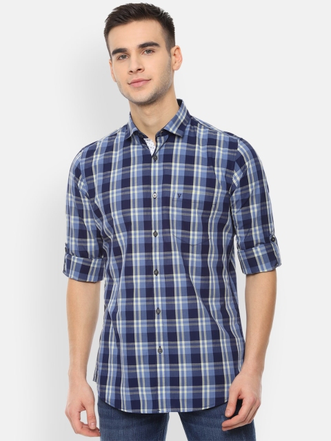

Van Heusen Sport Men Navy Blue & Green Slim Fit Checked Casual Shirt