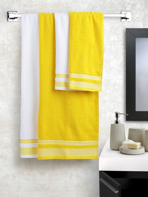 

SPACES White & Yellow 100% Cotton Set of 4 Towels