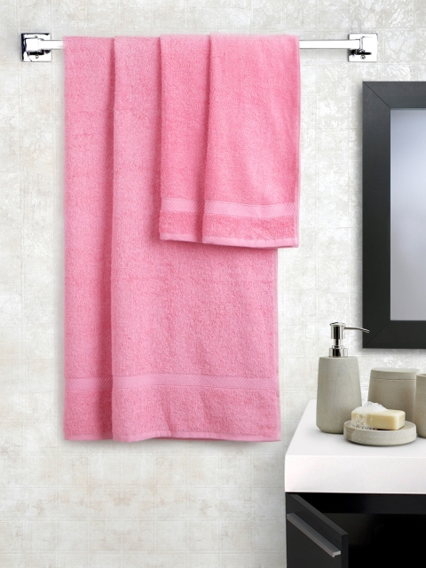 

WELHOME Pink Cotton Set of 4 Towels