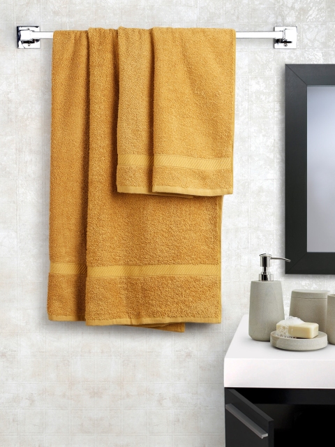 

WELHOME Mustard Yellow 100% Cotton Set of 4 Towels