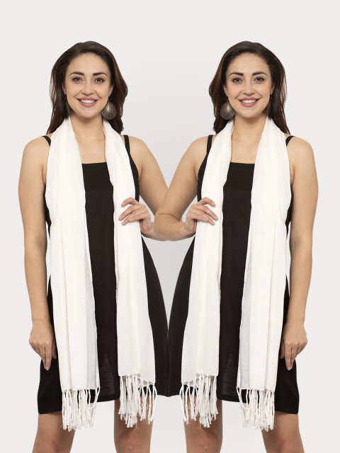 

KLOTTHE Women Set of 2 White Solid Stoles