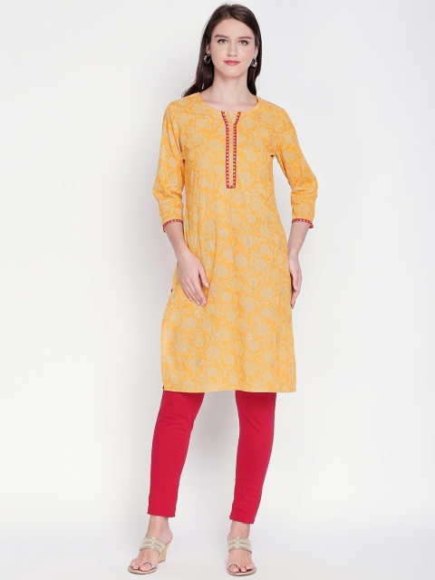 

RANGMANCH BY PANTALOONS Women Yellow Printed Straight Kurta