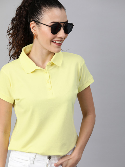 

HERE&NOW Women Yellow Solid Polo Collar T-shirt