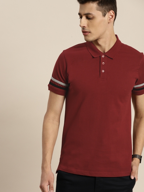 

INVICTUS Men Maroon Slim Fit Solid Polo Collar Antimicrobial Pure Cotton T-shirt
