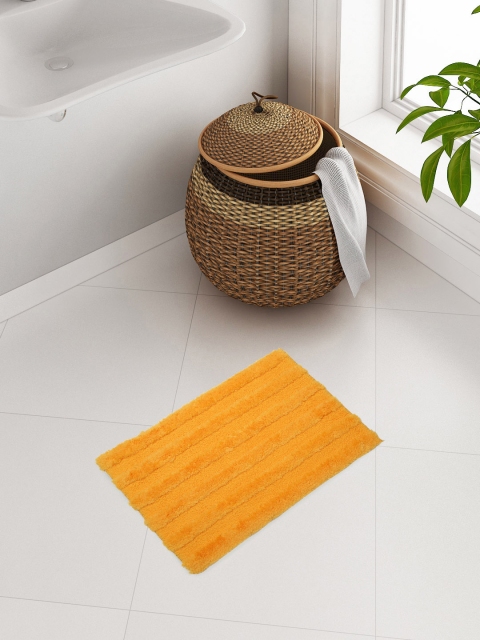 

SPACES Mustard Yellow Self-Striped Rectangular Bath Rug