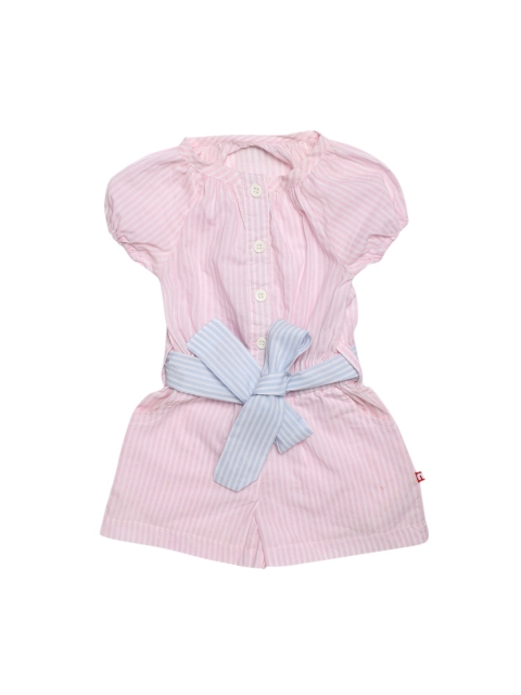 

Nino Bambino Girls Pink & Beige Organic Cotton Striped Jumpsuit