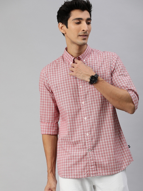 

Nautica Men Rust Red & White Slim Fit Checked Casual Shirt