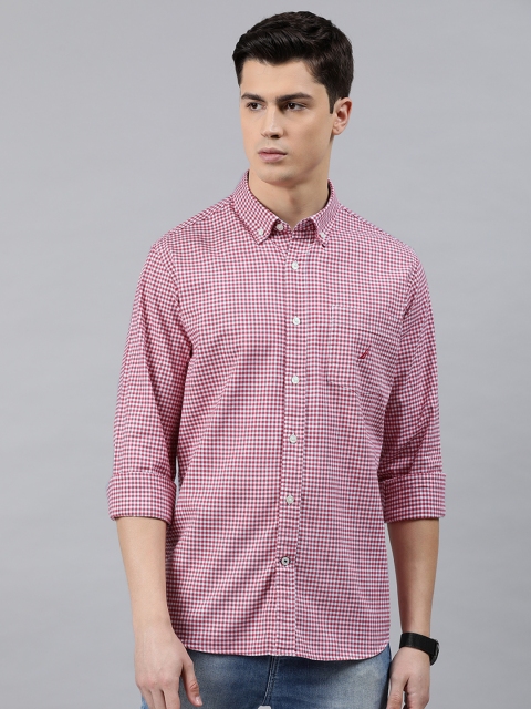 

Nautica Men Red & White Classic Regular Fit Checked Casual Shirt