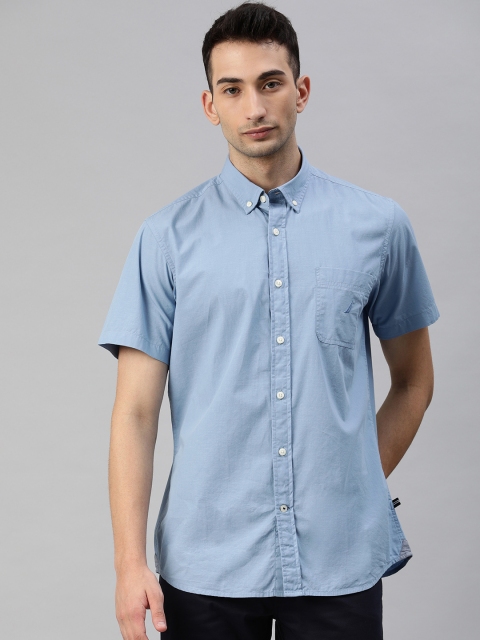 

Nautica Men Blue Classic Fit Stretch Regular Solid Casual Shirt