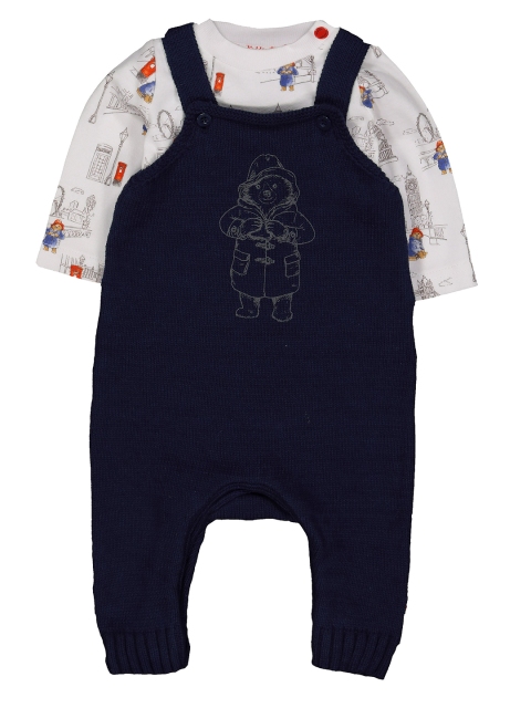 

mothercare Boys Navy Blue & White Printed T-shirt with Dungarees
