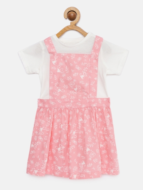 

mothercare Infant Girls Pink Printed Pinafore Dress with White Tshirt