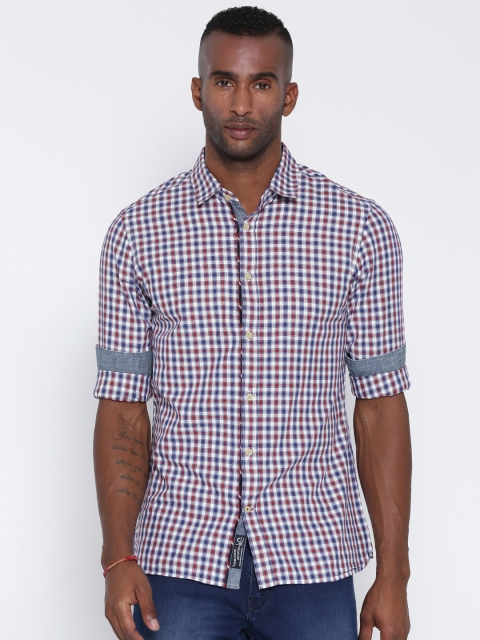 

Being Human Clothing Off-White & Navy Slim Checked Casual Shirt
