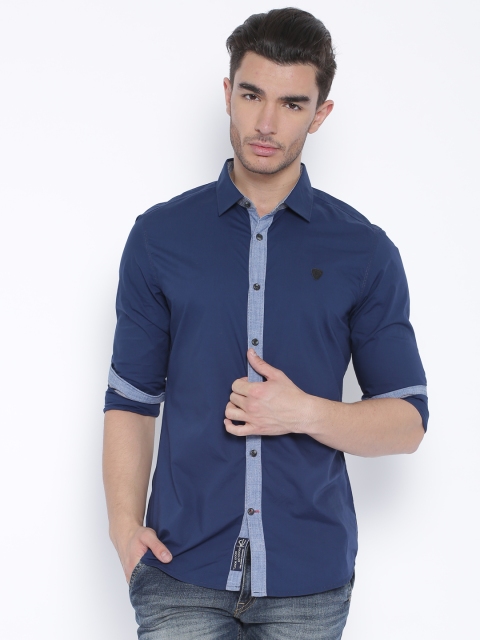 

Being Human Clothing Navy Slim Fit Casual Shirt, Navy blue
