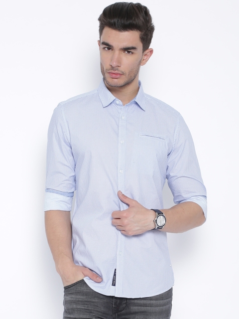 

Being Human Clothing Blue & White Printed Slim Casual Shirt