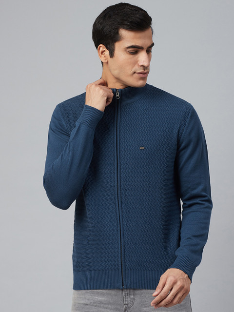 

Blackberrys Men Navy Blue Chevron Self Design Cardigan