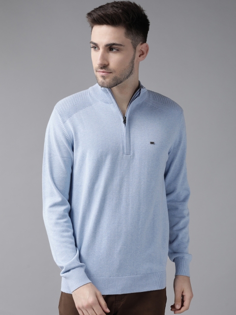 

Blackberrys Men Blue Pure Cotton Solid Pullover Sweater