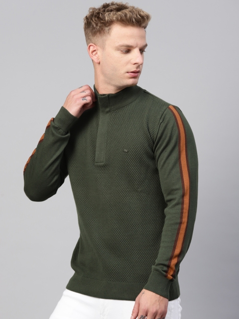 

Blackberrys Men Olive Green Self Design Sweater
