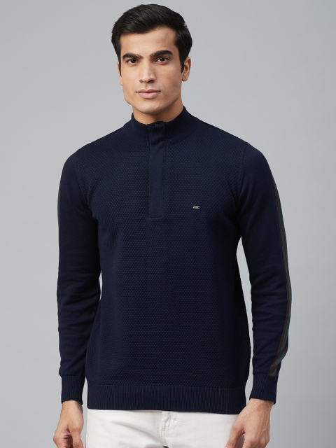 

Blackberrys Men Navy Blue Self Design Pullover Sweater