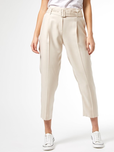 

DOROTHY PERKINS Women Off-White Tailored Tapered Fit Shimmered Cropped Trousers