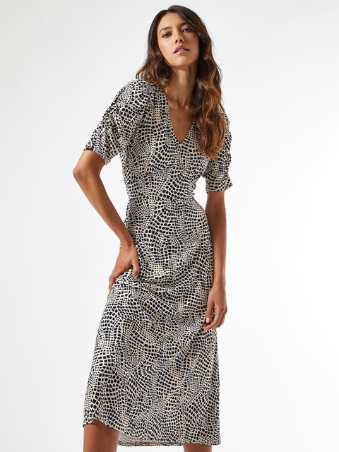 

DOROTHY PERKINS Women Black & Cream-Coloured Printed A-Line Dress