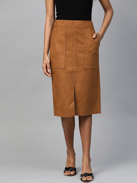 

DOROTHY PERKINS Women Brown Suede Finish Solid Straight Skirt