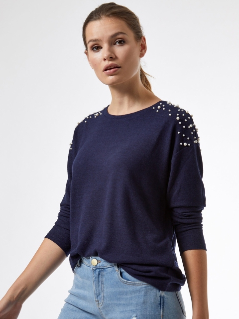 

DOROTHY PERKINS Women Navy Blue Beaded Detail Top